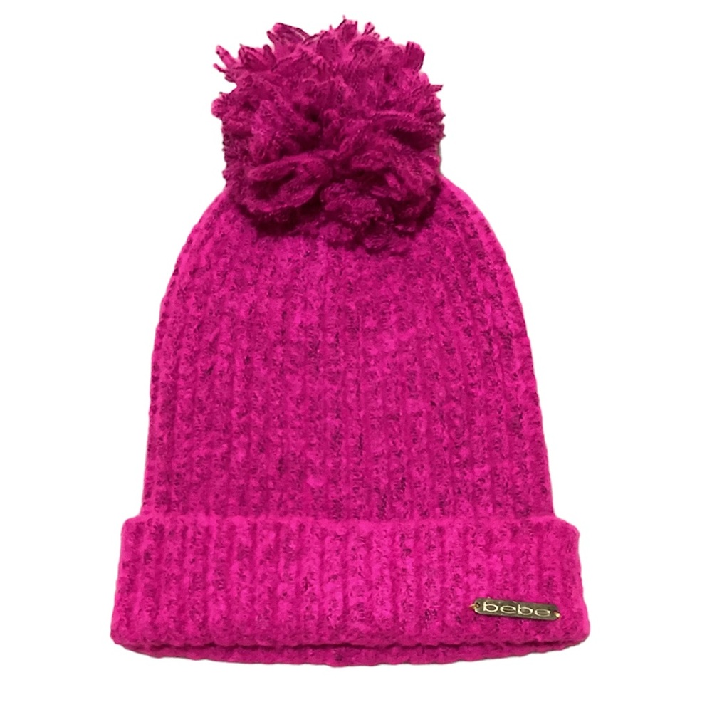 🆕🔥BEBE SLOUCH BEANIE W/POMPOM SUPER CHIC&STYLISH PRETTY/PINK&BEBE EMBLEM NWT!! - Picture 1 of 9